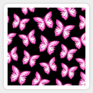 Pink Butterfly Pattern Black Background Sticker